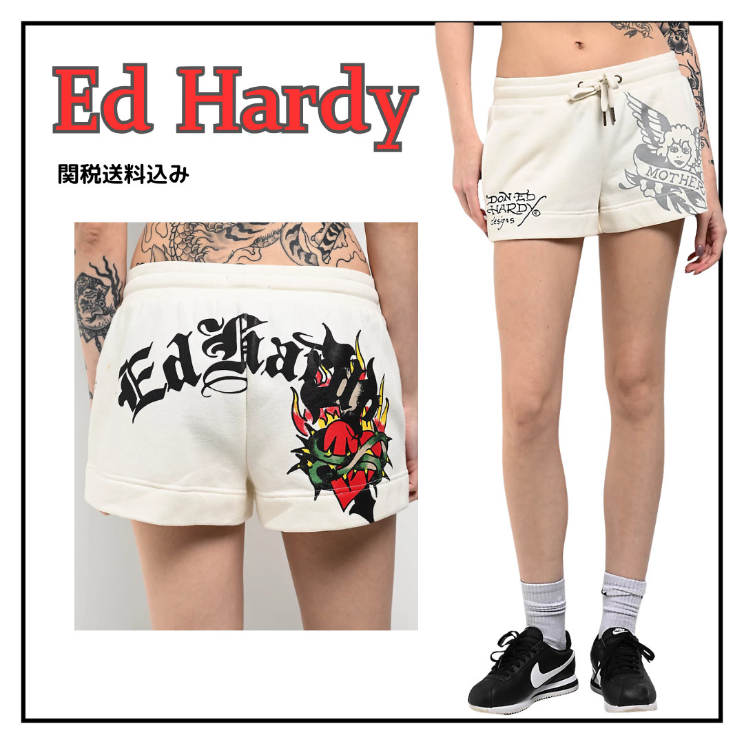 【Ed Hardy】アイボリー スウェットショーツ ショートパンツ