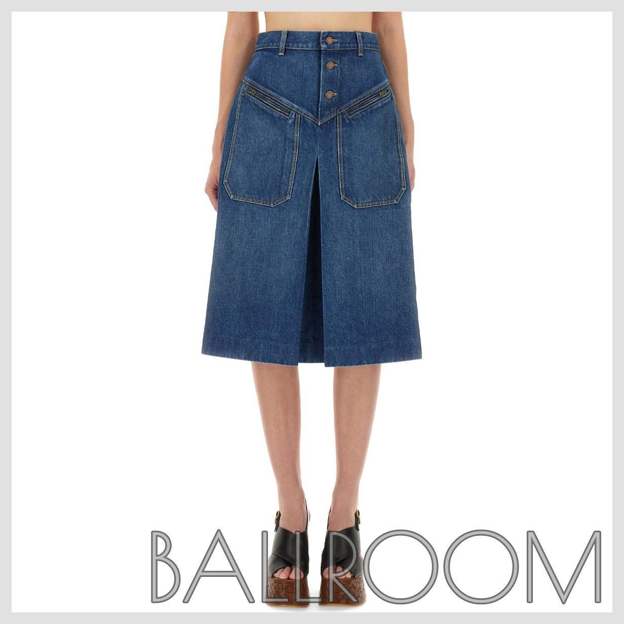 スカート CHLOE DENIM KNEE-LENGTH SKIRT