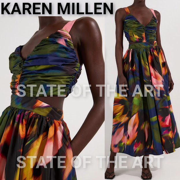 【Karen Millen】ブラーフローラル ドラマ タフタ マキシ