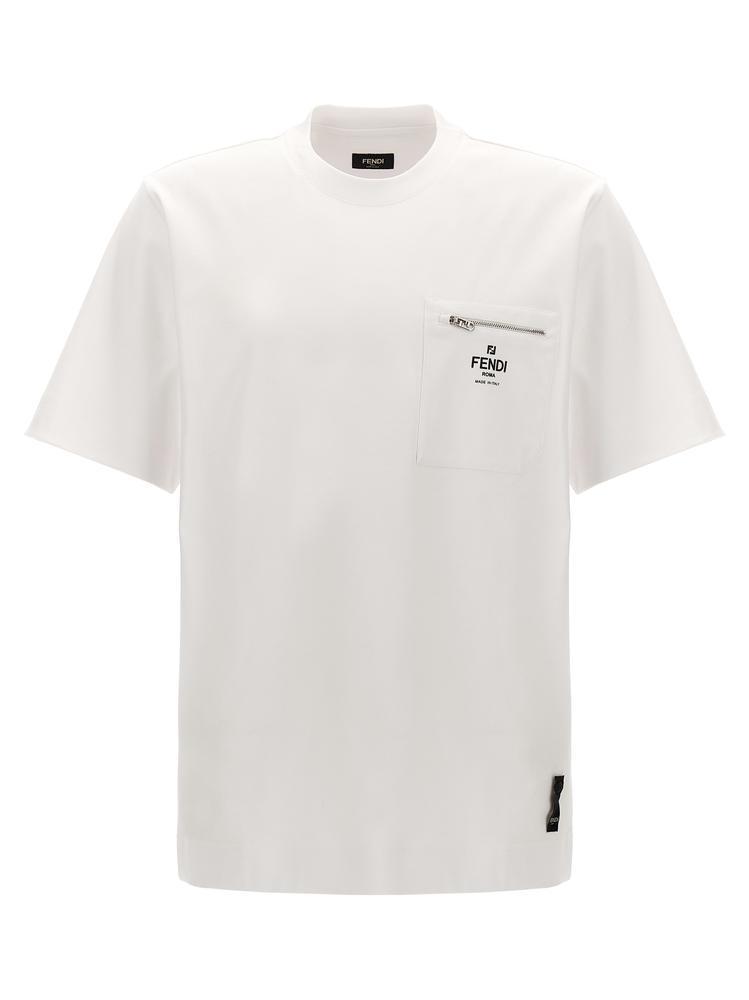 FENDI ロゴホワイトコットンパッチポケット半袖Tシャツ