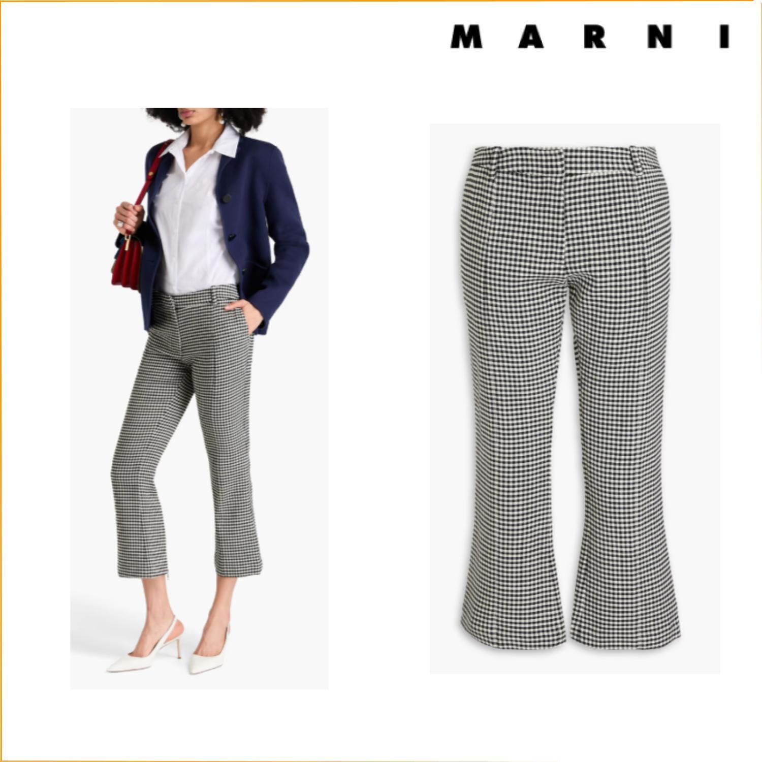 MARNIウール混ツイル キックフレアパンツ ギンガム