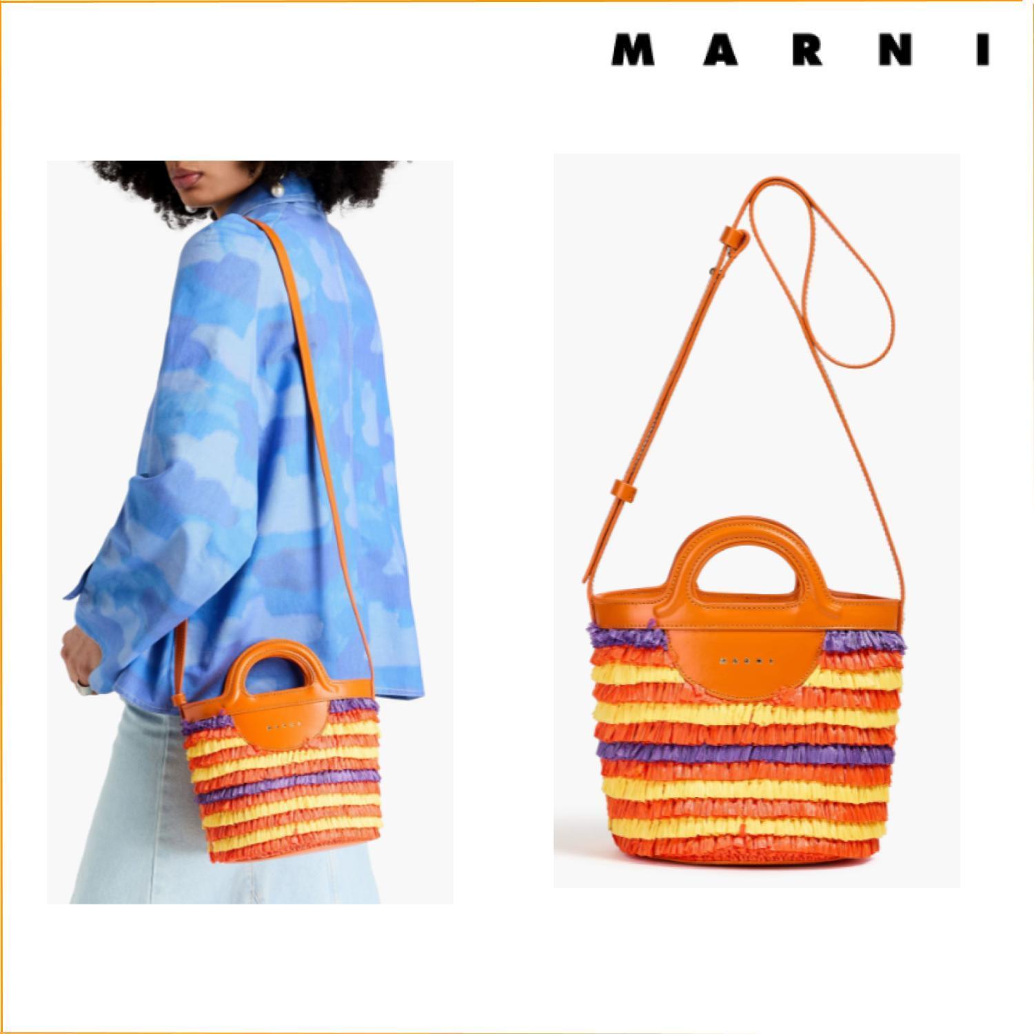 MARNIフェイクラフィア バケットバッグ レザートリム