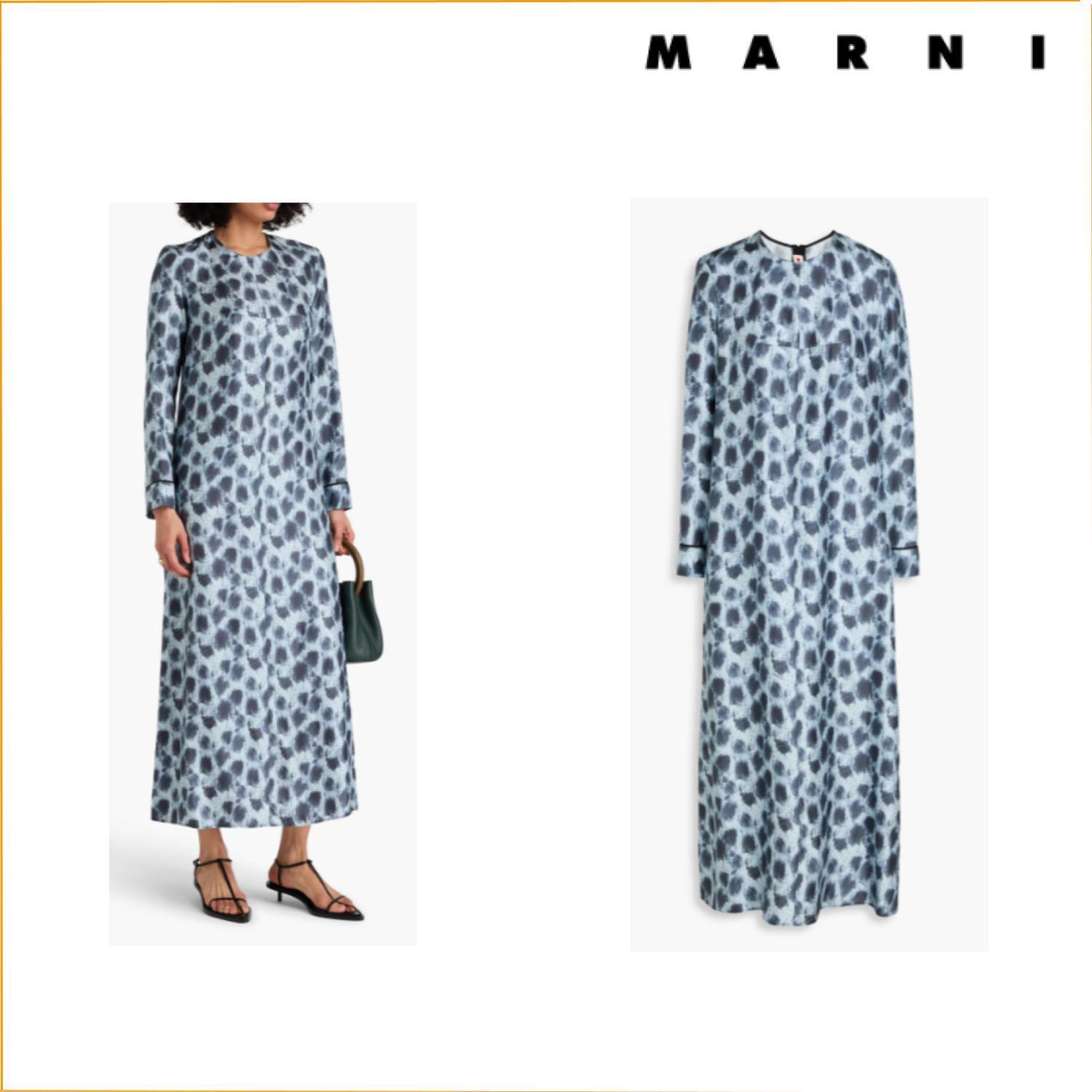 MARNIシルクツイル マキシワンピース プリント入り