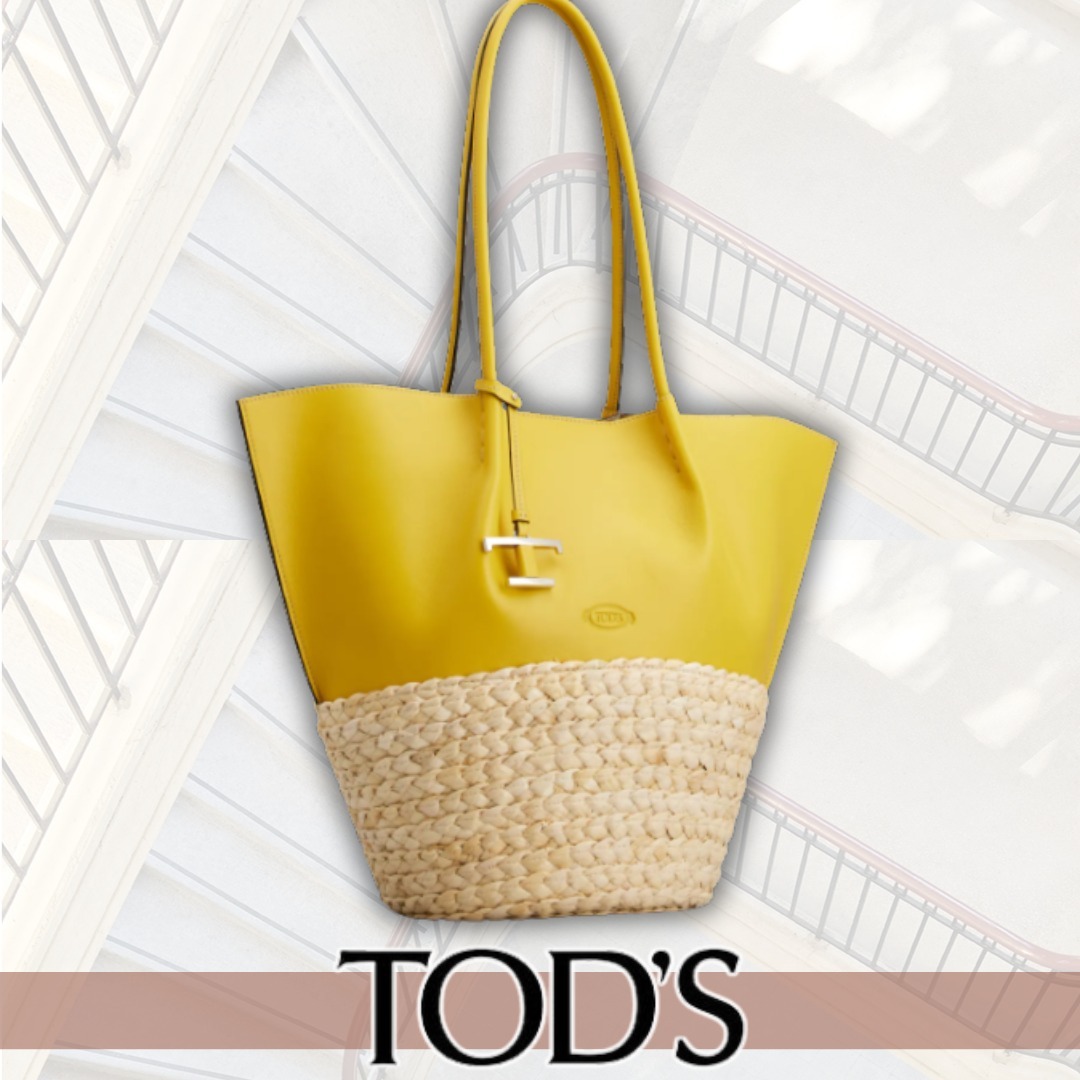 国内発【TOD'S】トッズ ストロー＆レザー バッグ ミディアム