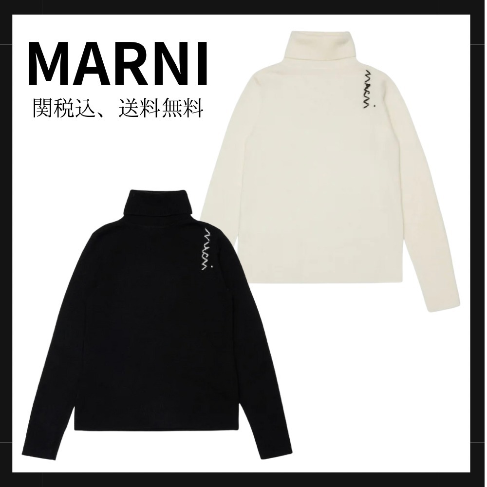 大人もOK★【MARNI】 ロゴ刺繍 タートルネック ニット