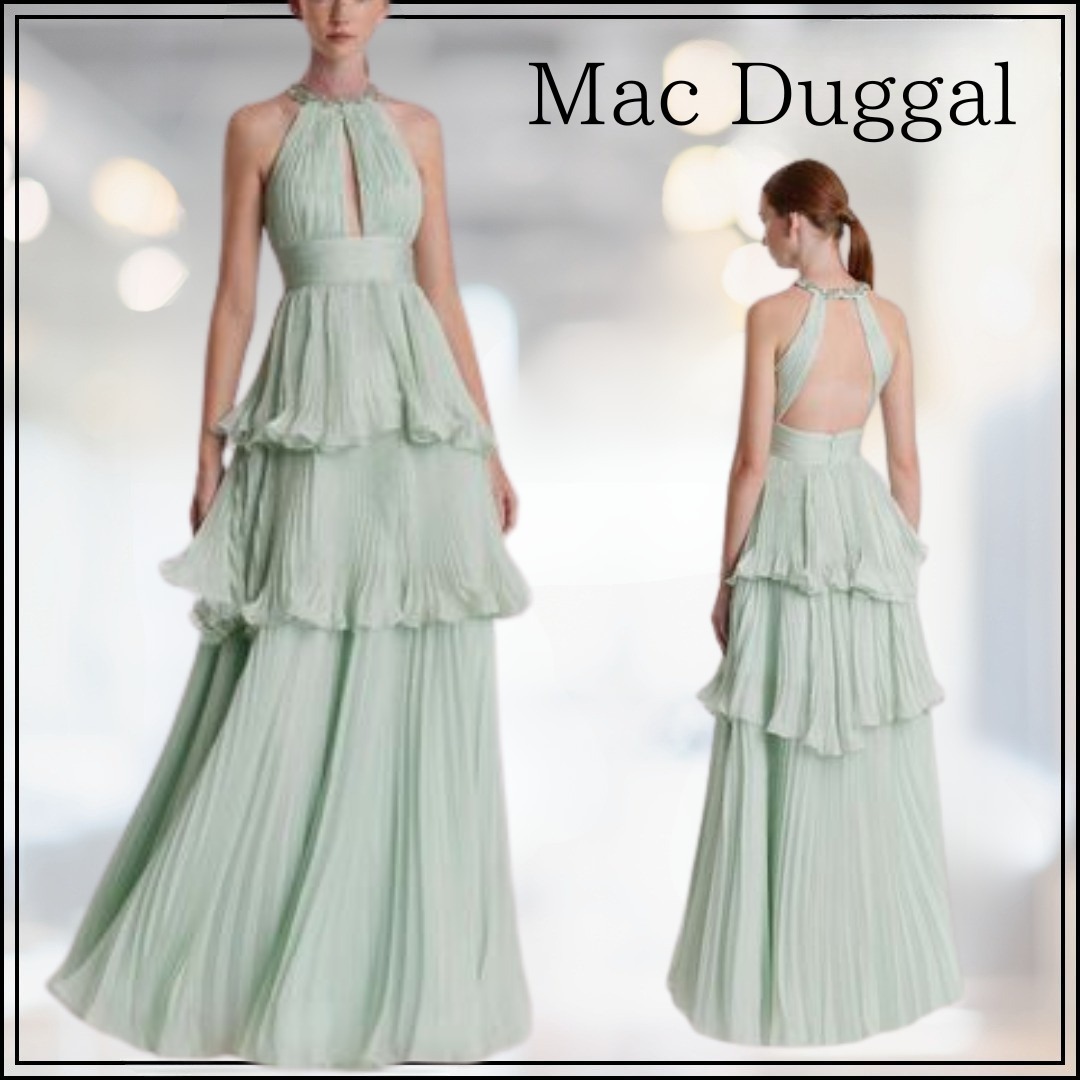 【Mac Duggal】ハイネック シフォンティアード ドレス/関送料込