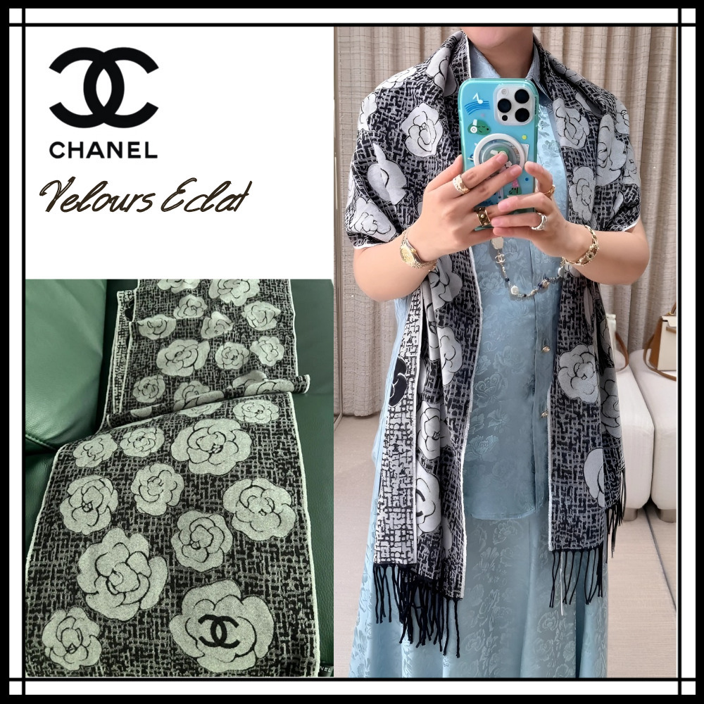 カメリア柄がエレガント♪【CHANEL】マフラー ストール