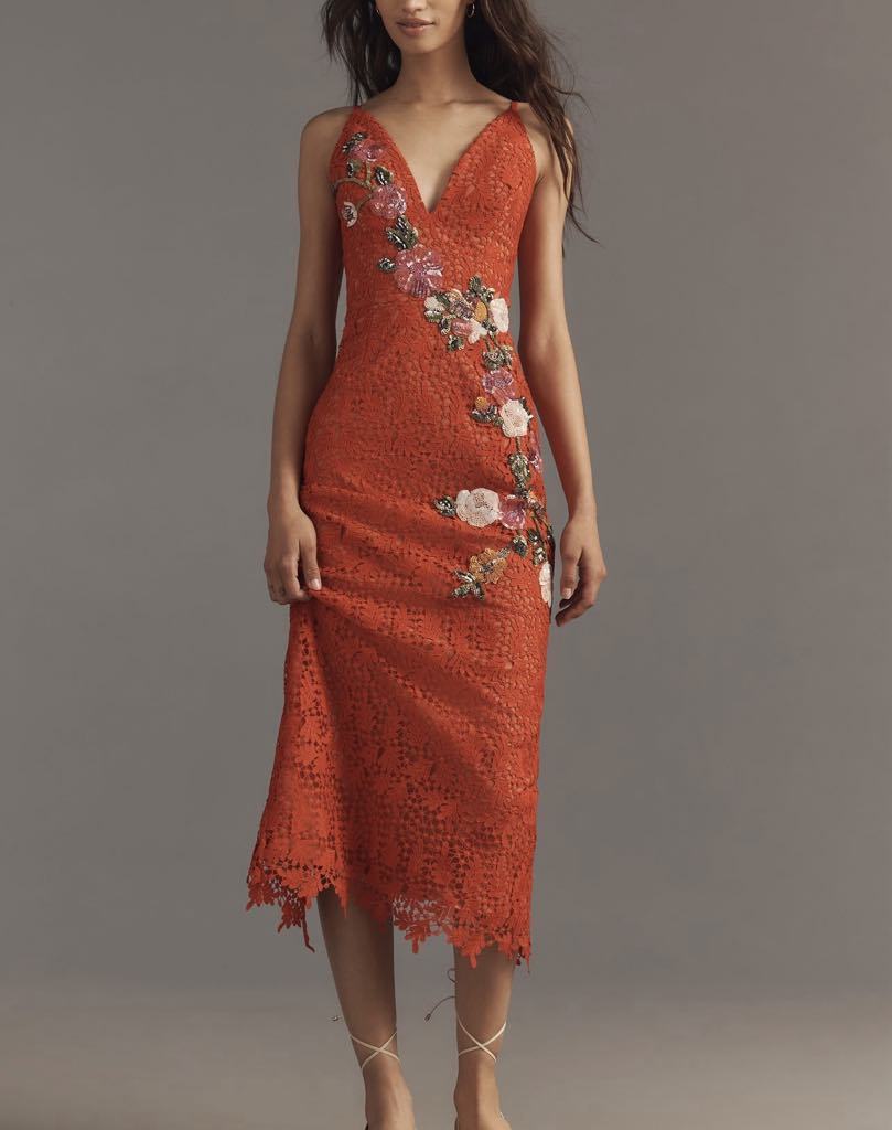 Anthropologie ★ Helsi Martine Floral Sequin Lace Midi Dress