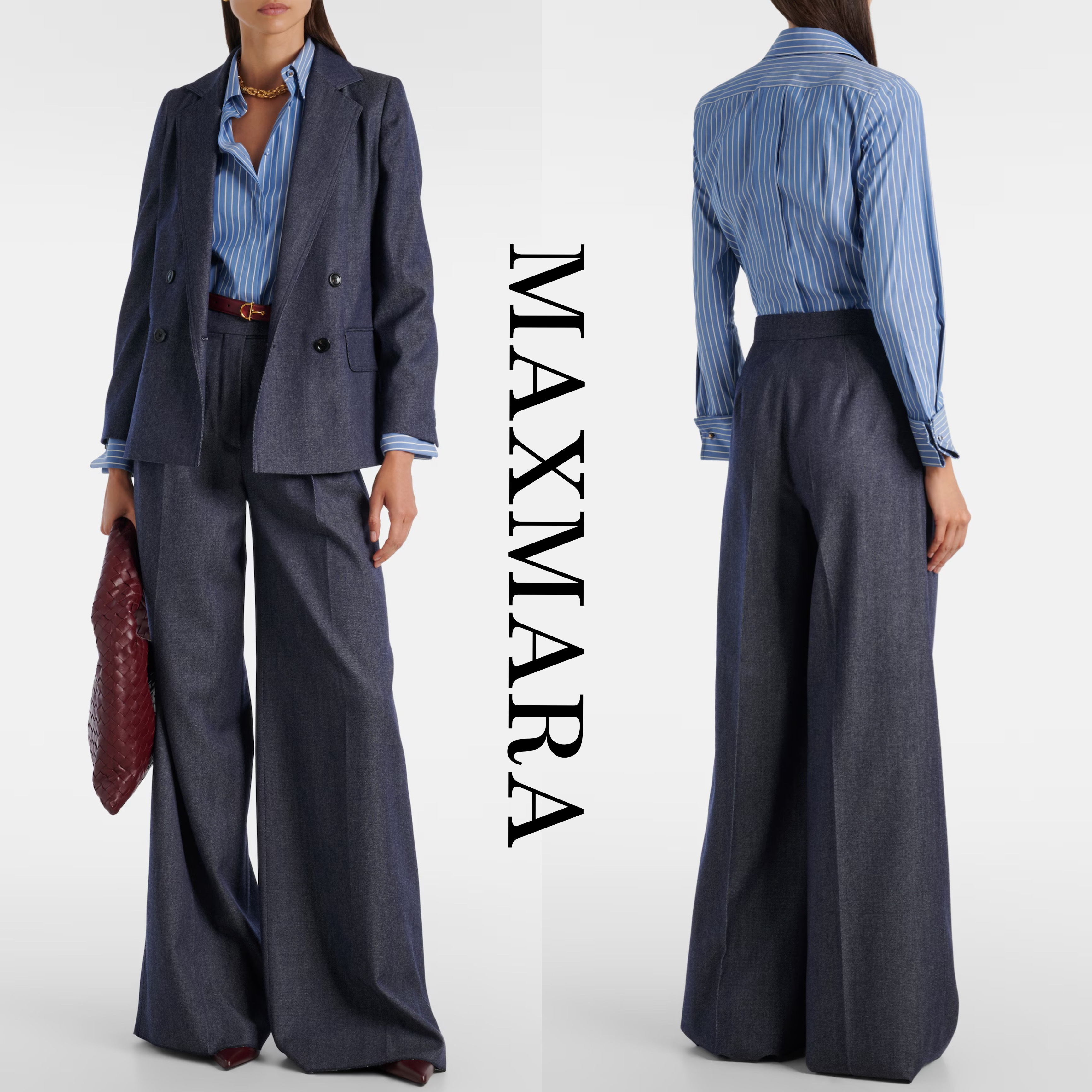新作*MAXMARA*Baden バージンウールワイドパンツ ブルー
