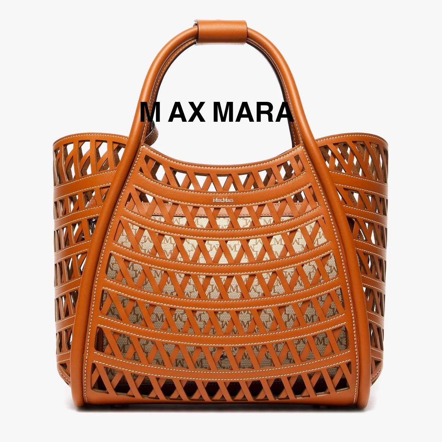 マックスマーラ Marines Weaving perforated leather handbag