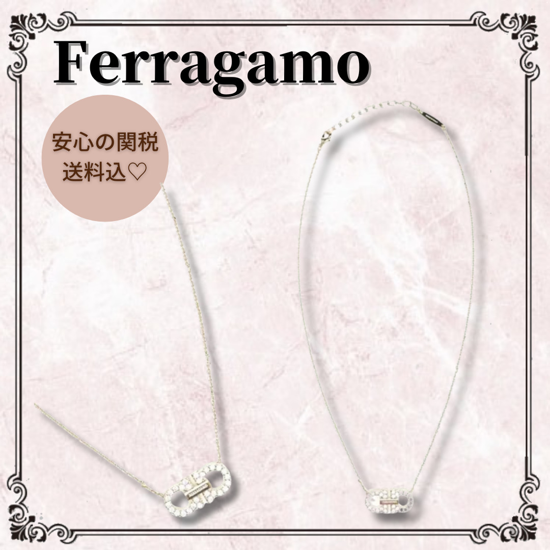 関税込◇*FERRAGAMO*クリスタル ダブル・ガンチーニ ネックレス