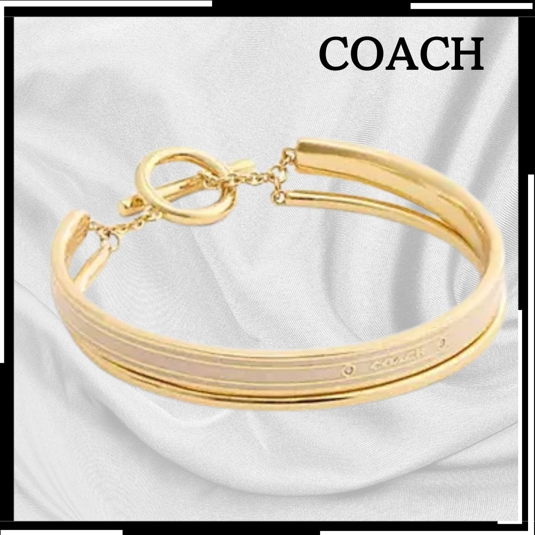 すぐ届く【COACH】エナメルライン 二連バングル シンプル上品
