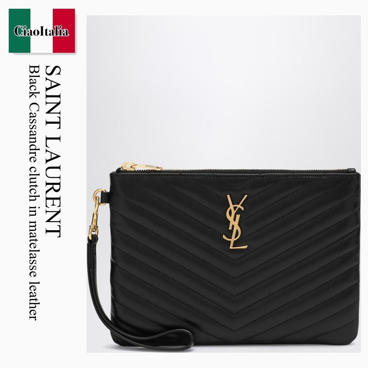 クラッチバッグ Saint Laurent Black Cassandre Clutch In Matelasse Leather
