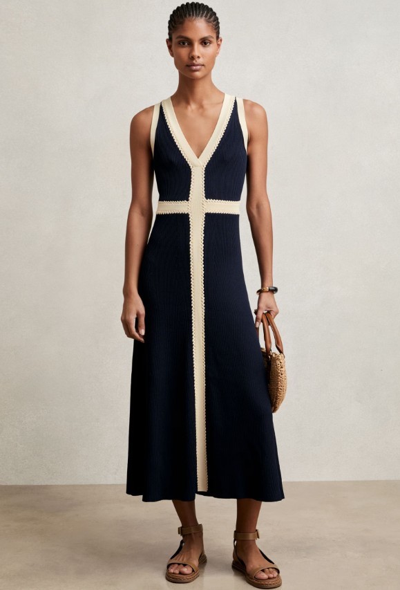 ★REISS Lou クラフトステッチニットフレア 上質マキシ★