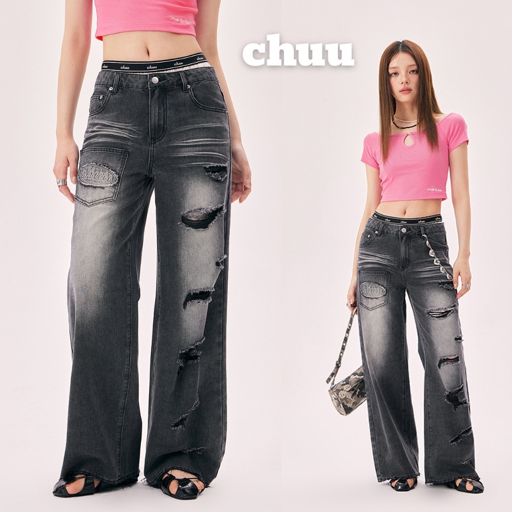 日本未入荷 CHUU★ダメージ加工ワイドデニムパンツ