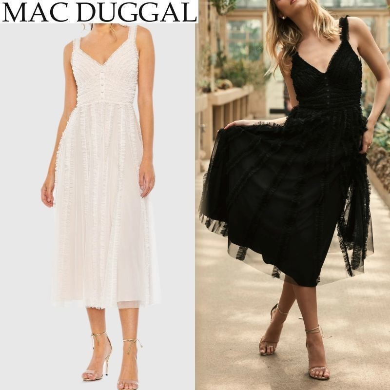 【Mac Duggal】ノースリーブフリルティアードドレス