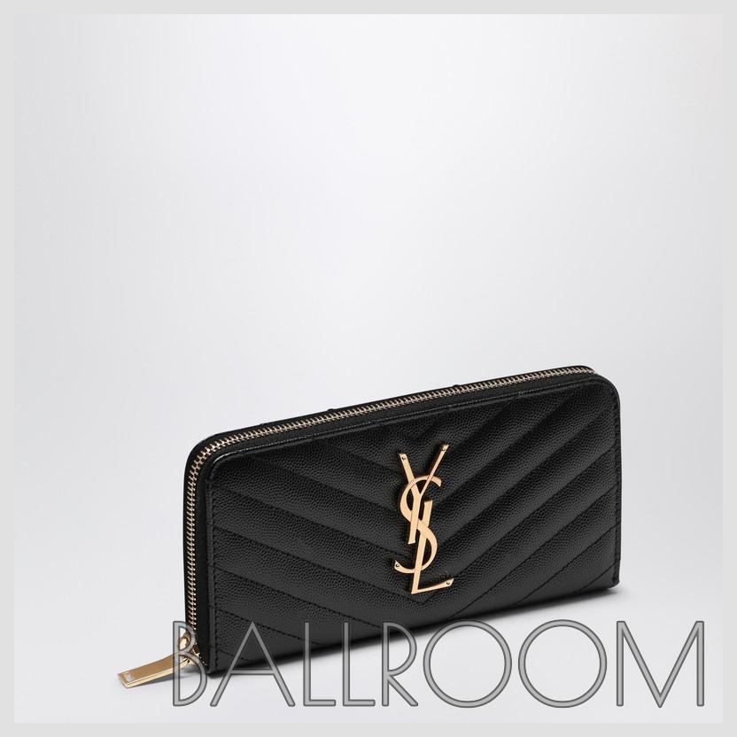 長財布 SAINT LAURENT BLACK CASSANDRE ZIP-AROUND WALLET