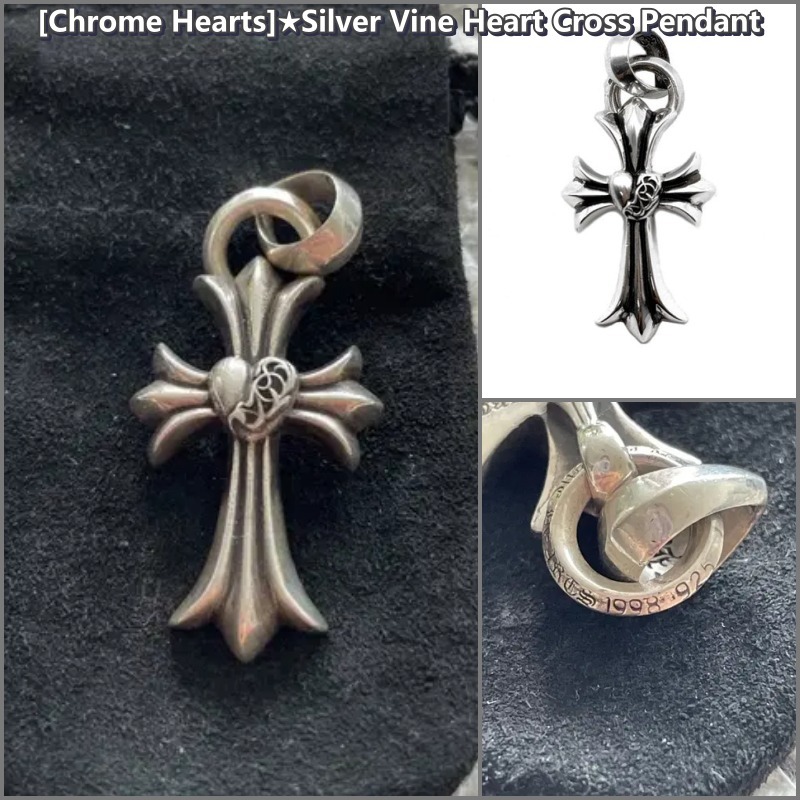 [Chrome Hearts]★Silver Vine Heart Cross Pendant