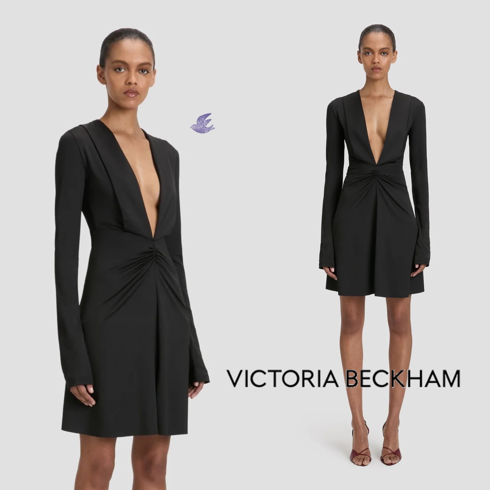 国内発| VICTORIA BECKHAM Vネック ギャザーウエストミニドレス