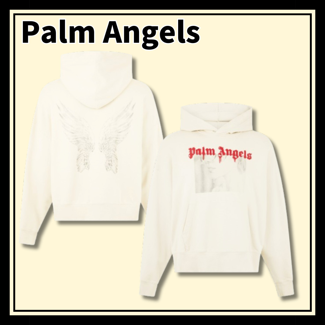 〈Palm Angels〉ポートレートオーバーザヘッドパーカー ホワイト