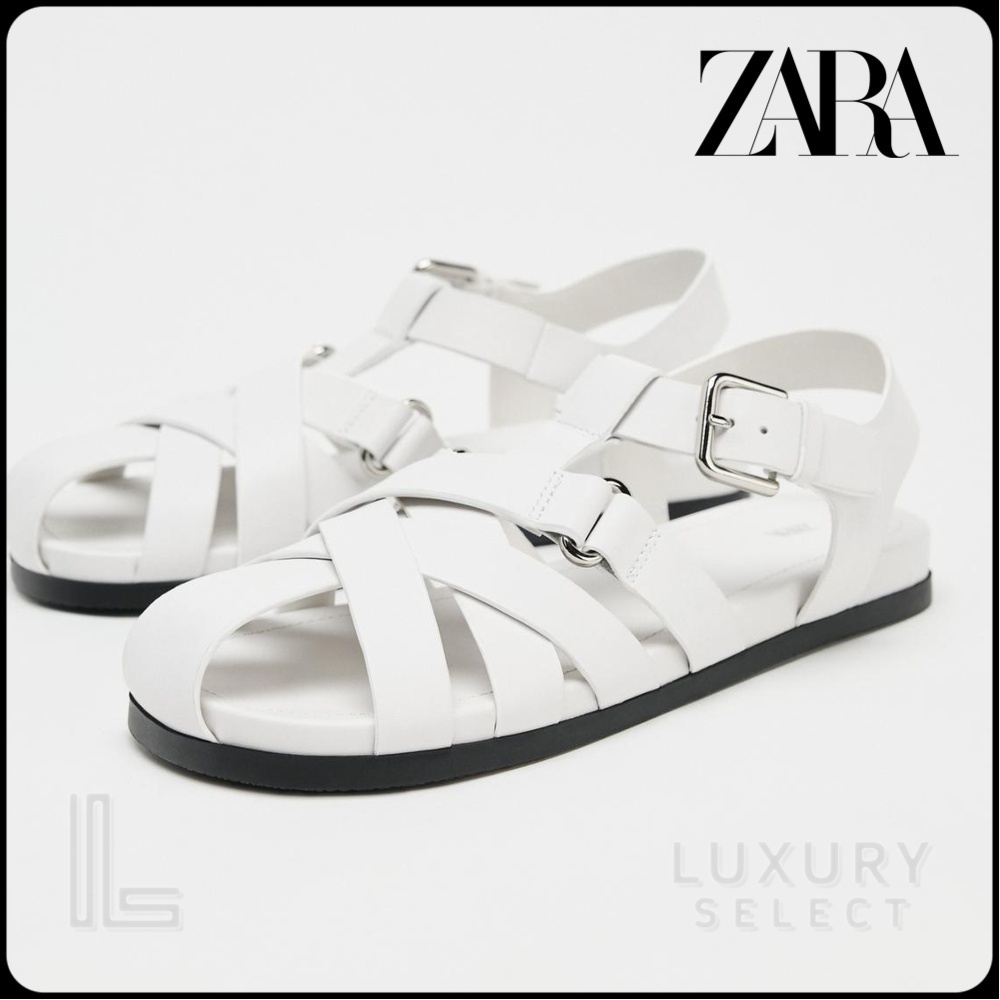 安心★関税込み★ZARA★FLAT LEATHER CAGE SANDALS