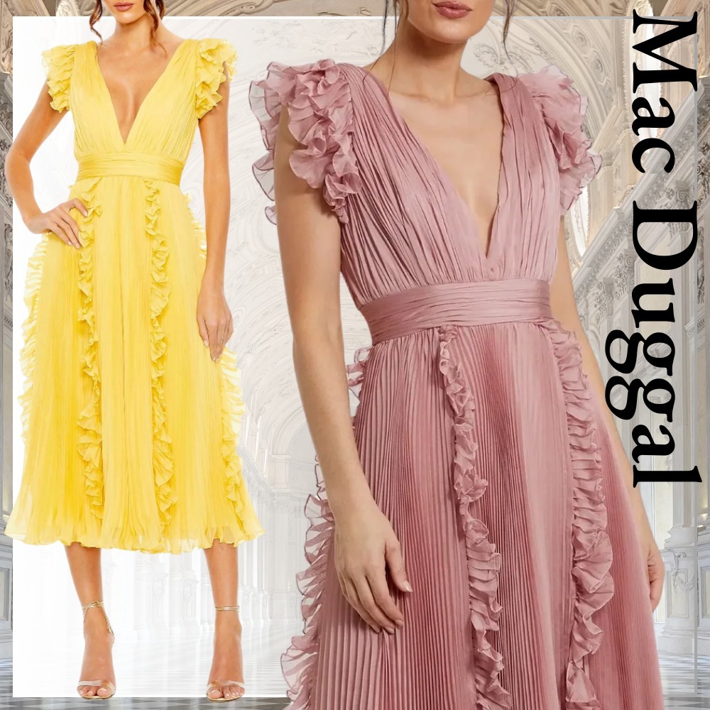 ひらひら華やかさを纏う♪【Mac Duggal】シフォン ミディ ドレス