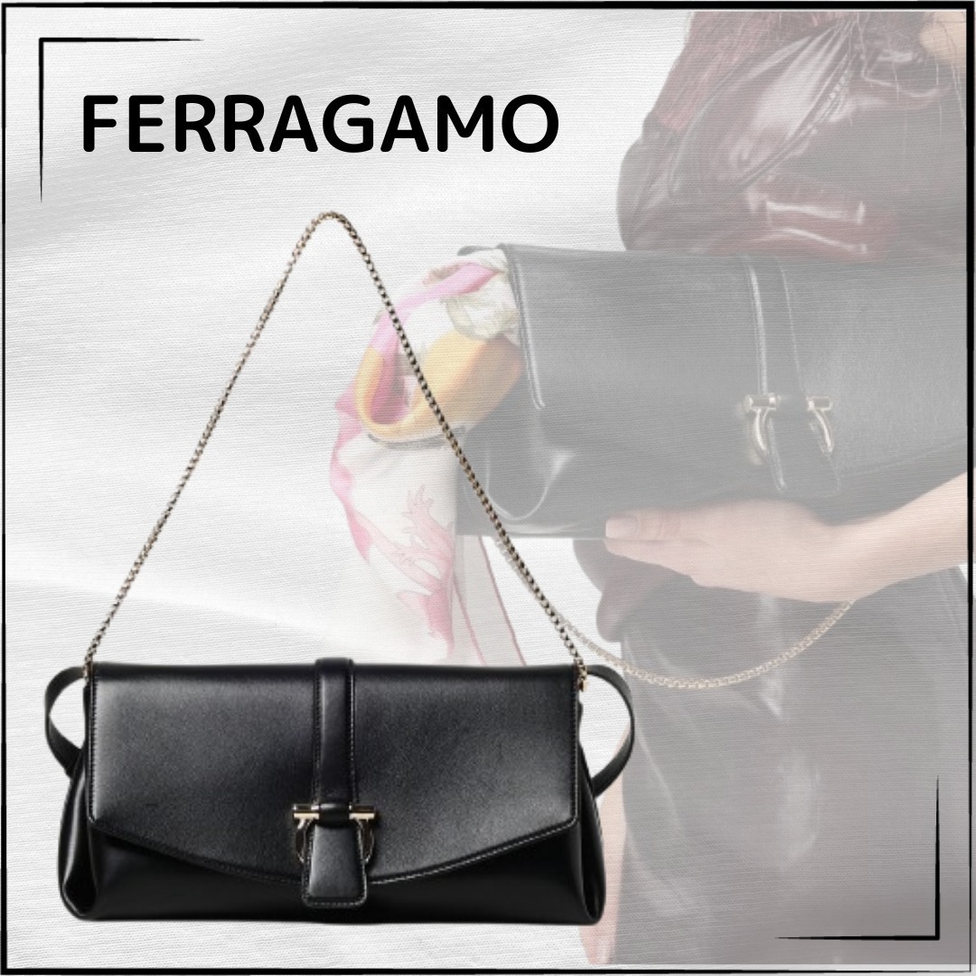 【FERRAGAMO】関税込☆FLAP SHOULDER BAG MEDIUM ブラック