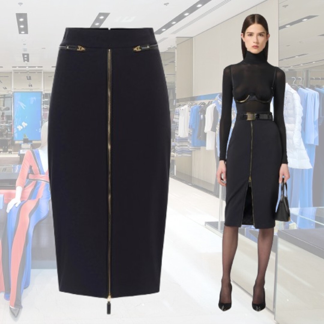 【25-26AW】ELISABETTA FRANCHI ジッパー 軽量クレープスカート