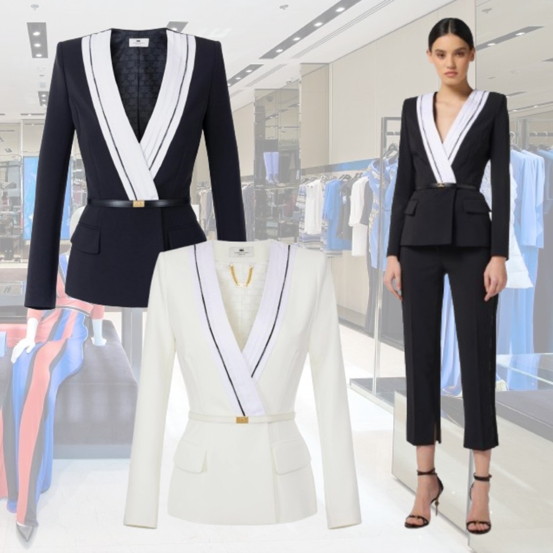 【25-26AW】ELISABETTA FRANCHI ロゴ クレープジャケット ２色
