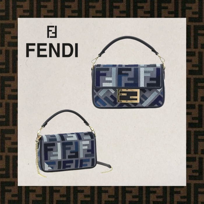 関税込み Baguette Mini Blue canvas bag with FF embroidery