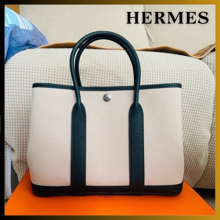 【新品同様 /ホワイト系 & 濃緑】HERMES ガーデンパーティー 30