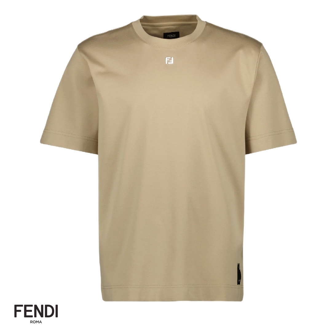 フェンディ ベージュコットンTシャツ メンズ デニムに FF