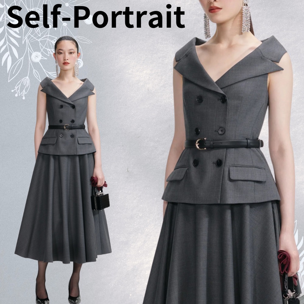 【Self-Portrait】知的で華やか☆グレー上品テーラードドレス
