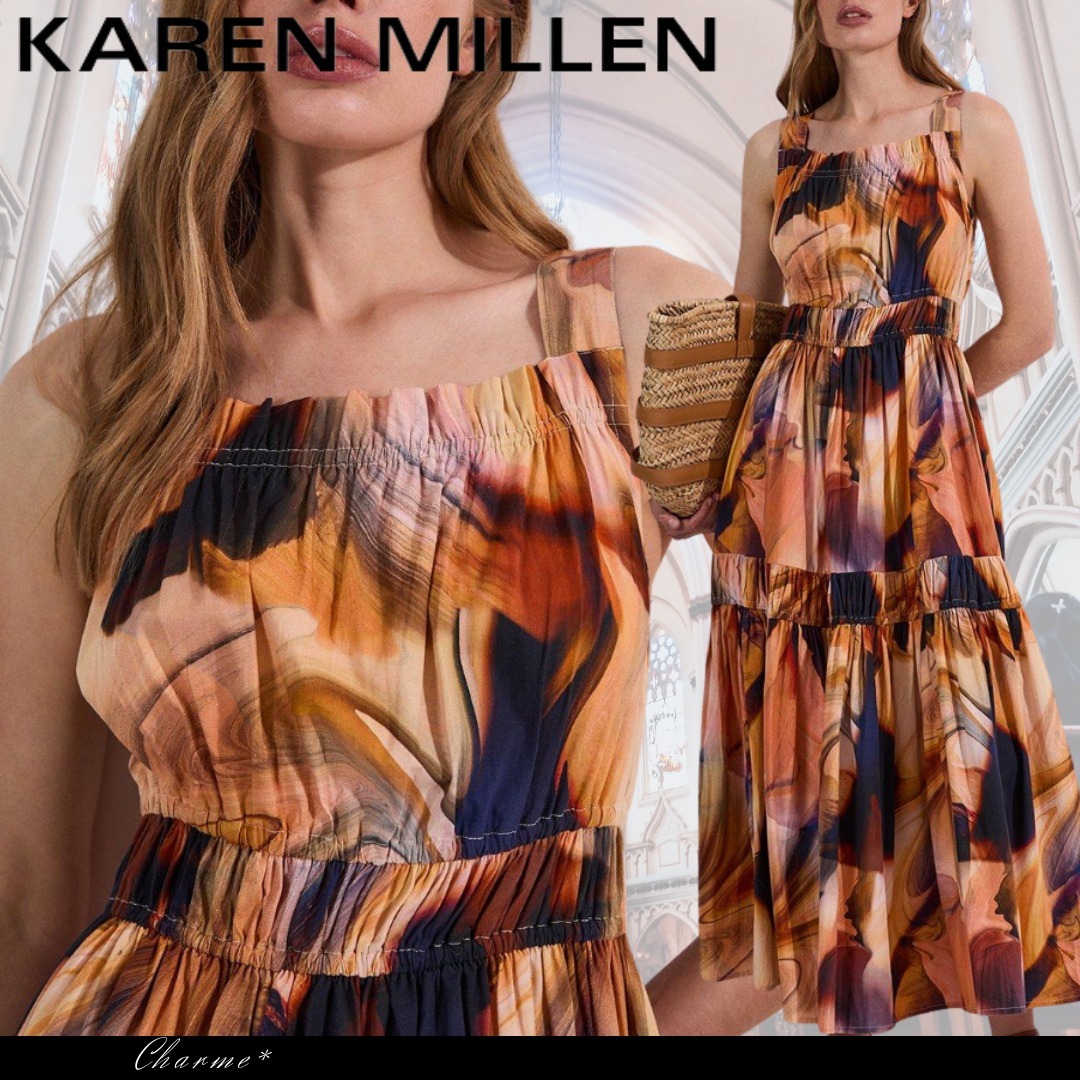 KAREN MILLEN ドレス マキシワンピース プリント コットン