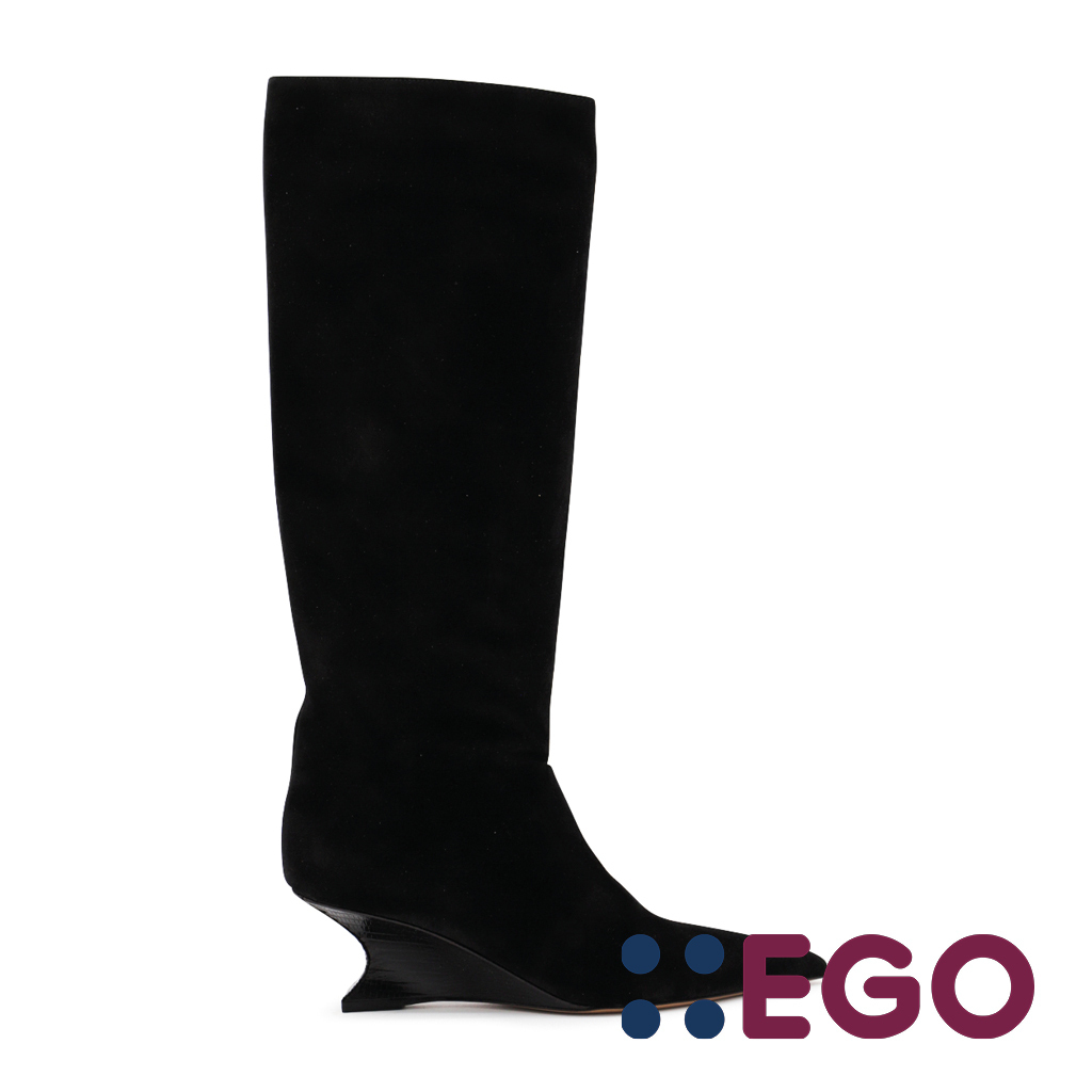 ロングブーツ BLACK LEATHER NINA BOOTS