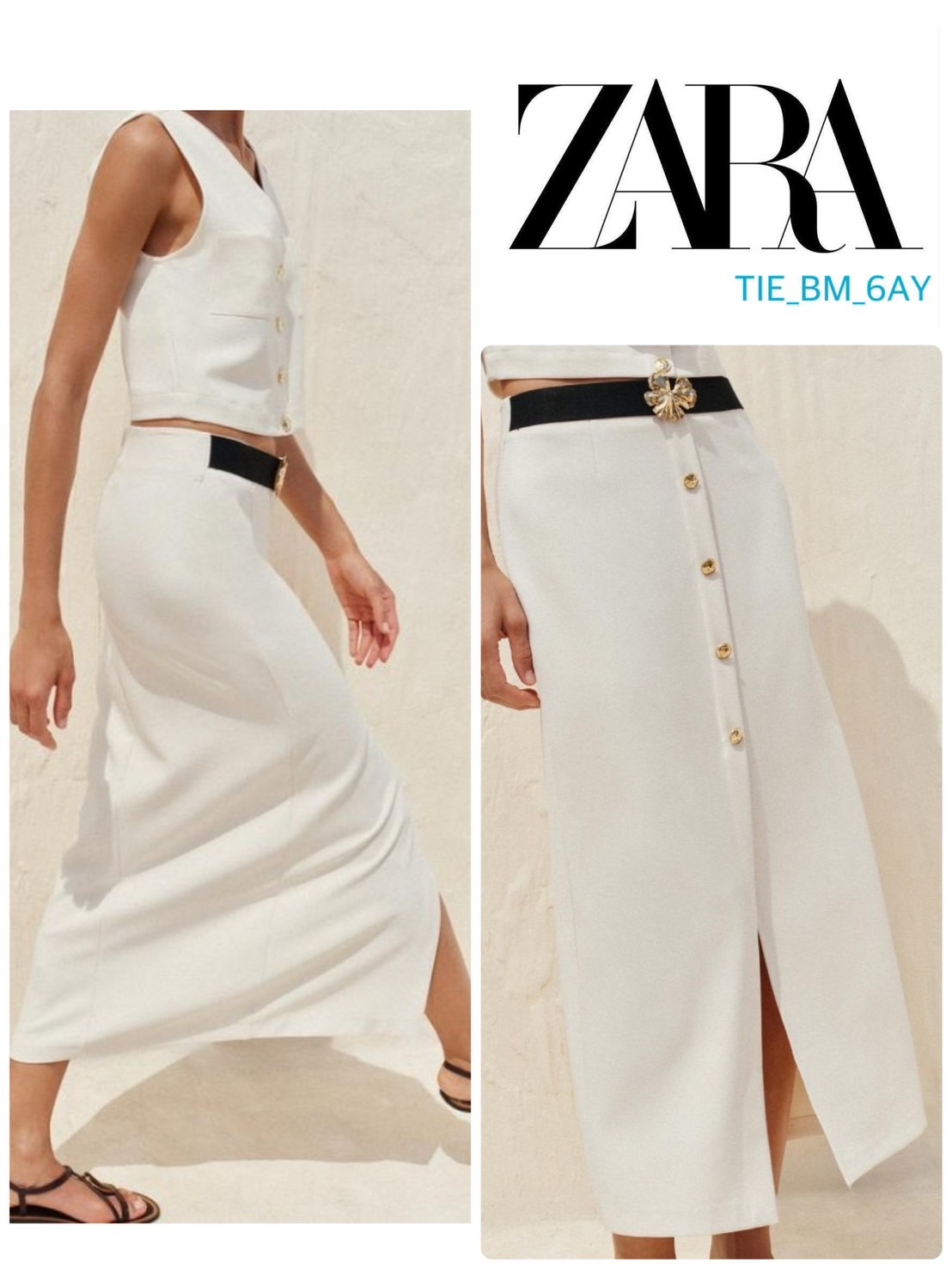 スペイン発送 ZARA ベルト付きクレープミディスカート 今季新作