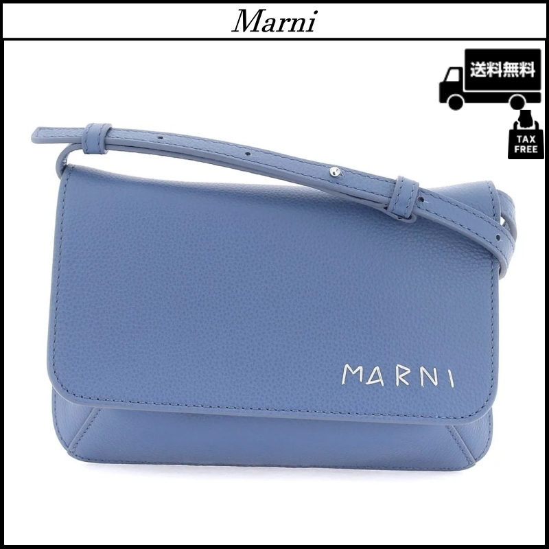 【MARNI】ブルー レザー 刺繍入り ショルダーバッグ