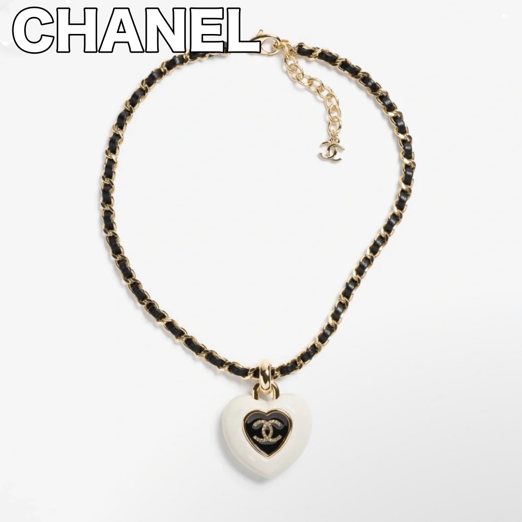 即完予感 CHANEL ネックレス レザー ロゴ チェーン ゴールド