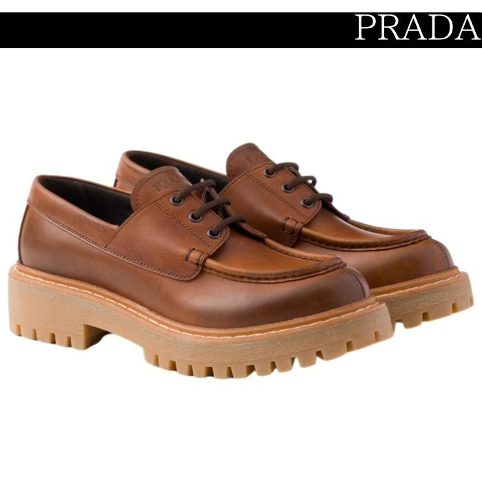 関税込★VIP価格【PRADA】レースアップ レザー ローファー