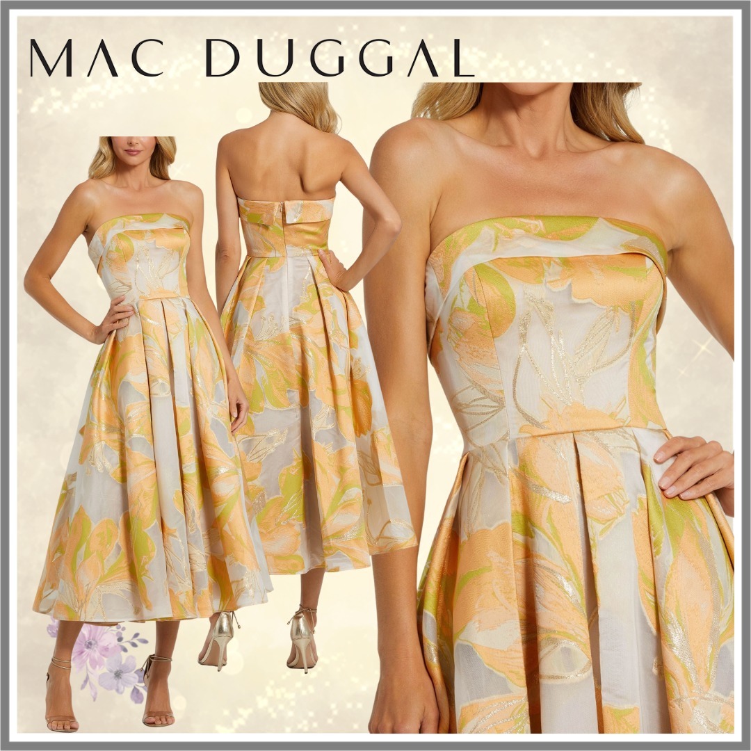 【Mac Duggal】ストラップレス ブロケード ドレス ポケット付