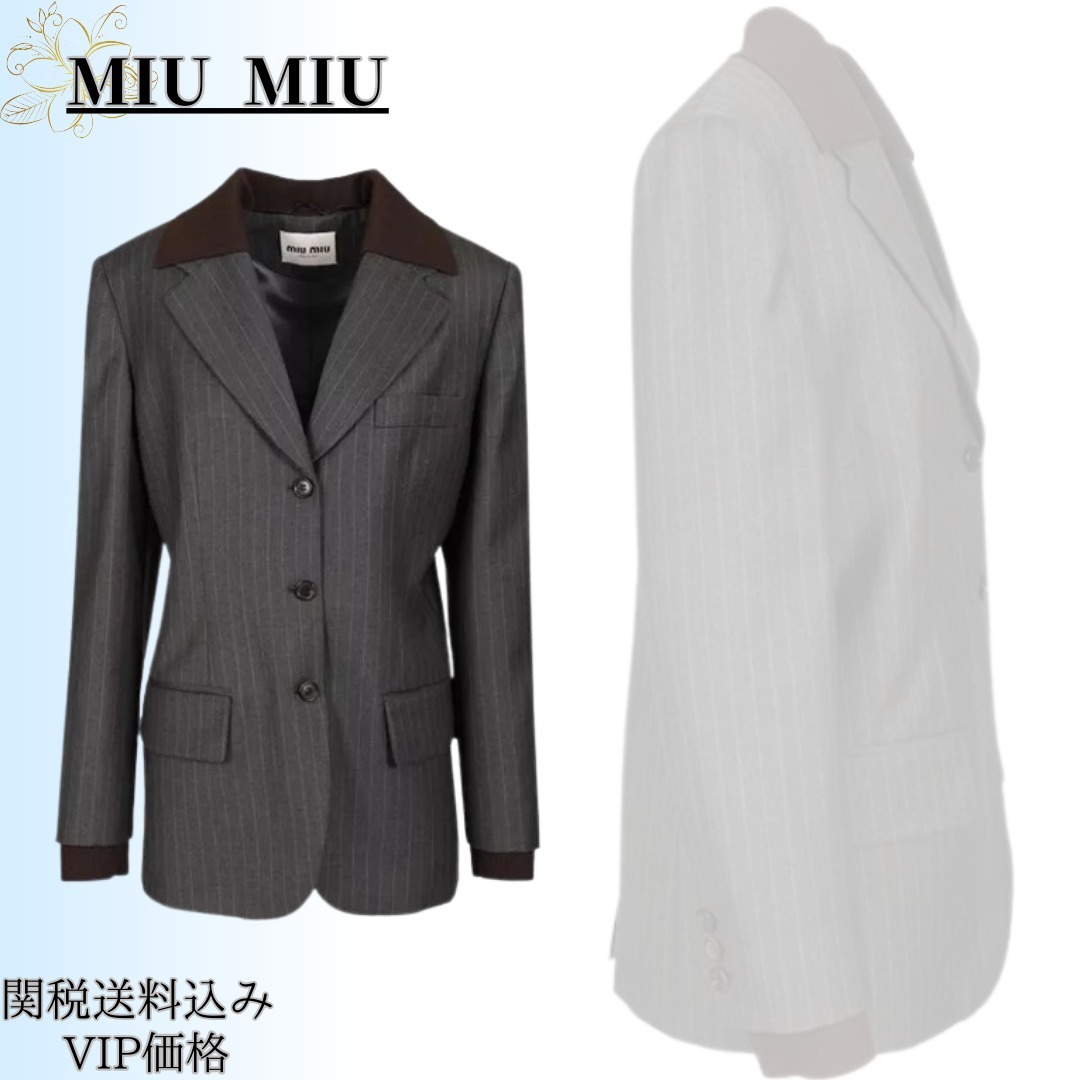 ◆25FW◆関送込【MIU MIU】ピンストライプ*ウール*ジャケット