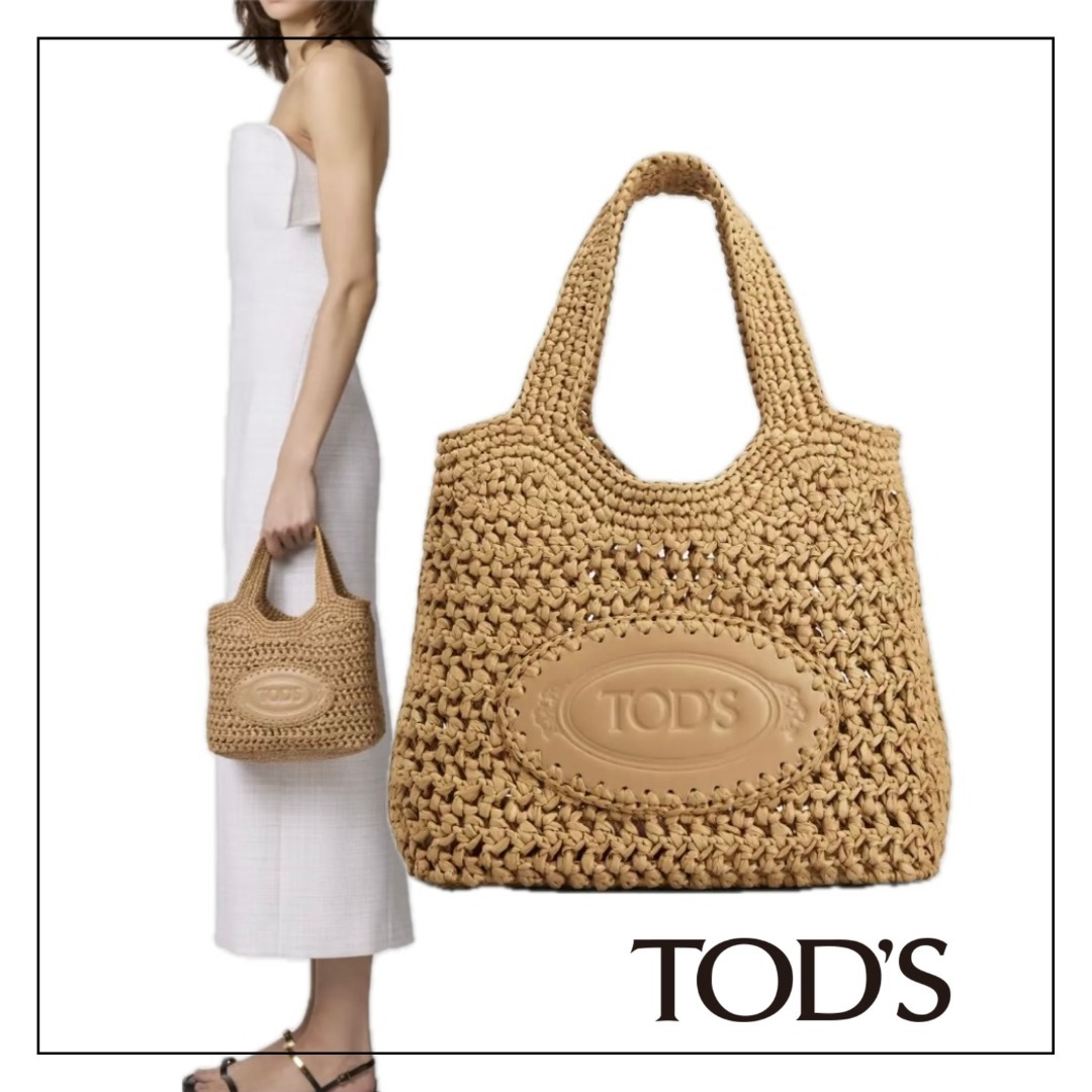 ★関税込★TOD'Sラフィア＆レザー ショッピング バッグ ミニ