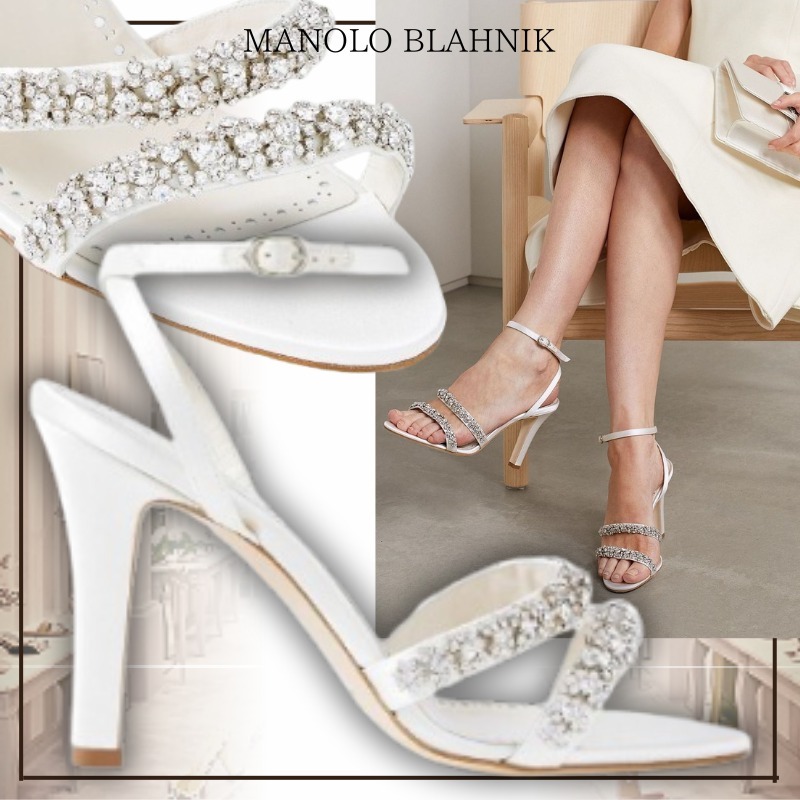 旅行に MANOLO BLAHNIK クリスタル装飾サテンサンダル