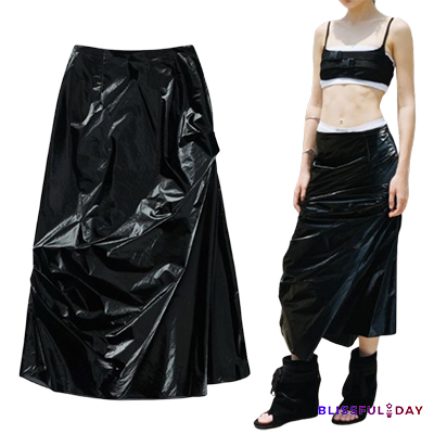 スカート [THREE TO EIGHTY] UNBALANCED SHIRRING SKIRT