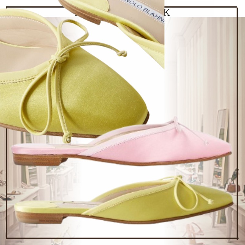 ちょっとしたお出かけに MANOLO BLAHNIK サテン リボンミュール