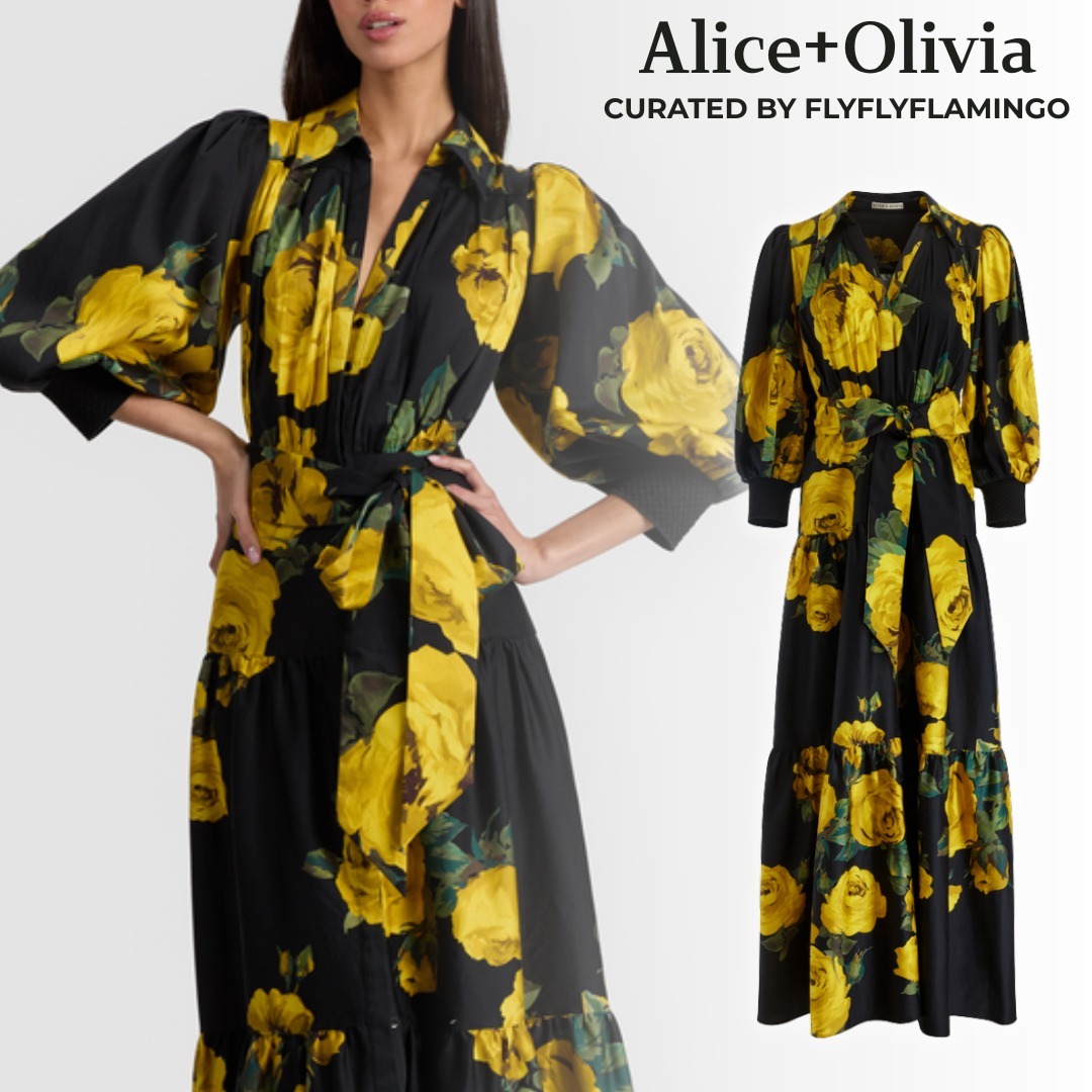 【Alice+Olivia】CORA 花柄 タイ付き ティアード シャツドレス