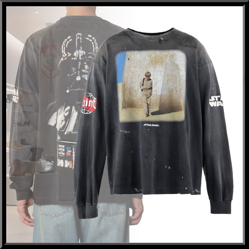 Saint Mxxxxxx STAR WARS DARTHVADER クルーネック 長袖 Tシャツ