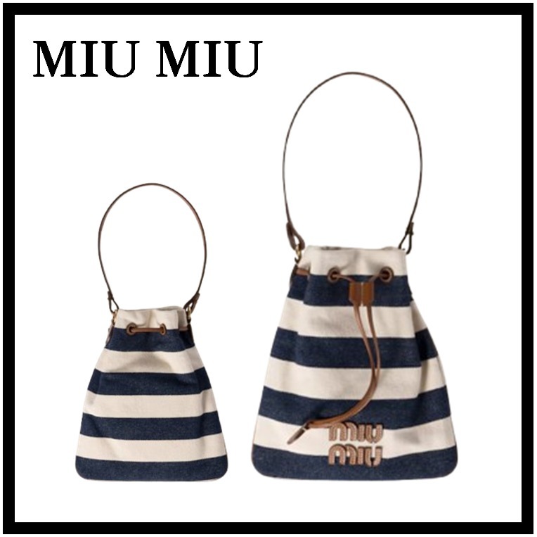 ☆送料・関税込☆MIUMIU★Striped Fabric Drawstring Pouch★