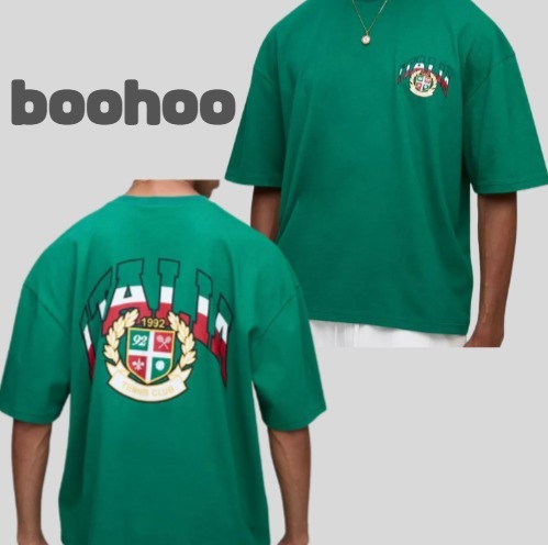 boohoo オーバーサイズ ボックス イタリア プリント Tシャツ