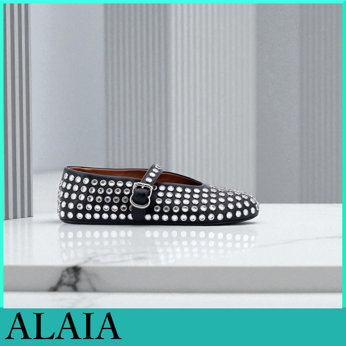ALAIA★レザーバレリーナストラップラインストーン